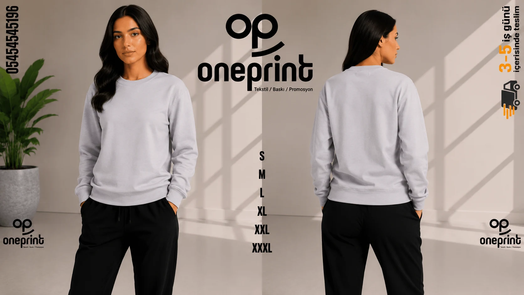 Uzun Kollu Sıfır Yaka Sweatshirt
